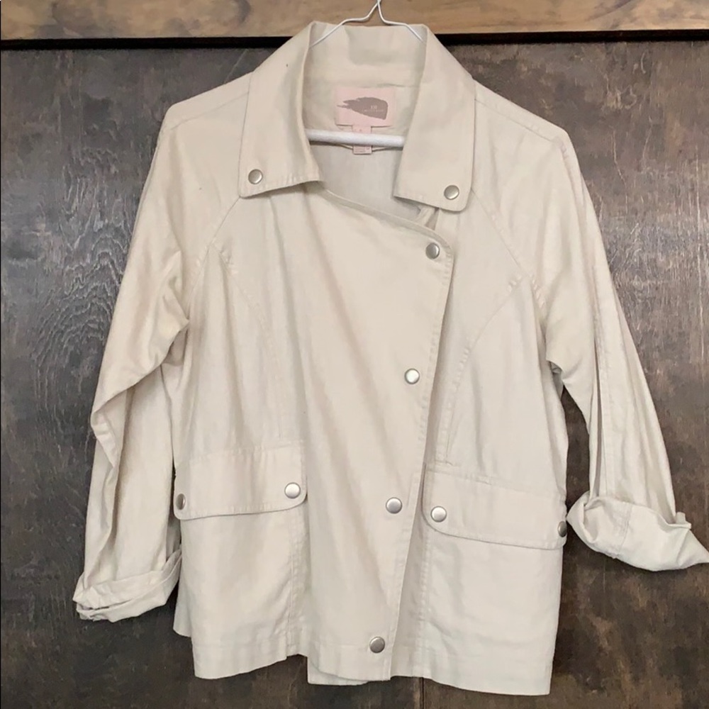 Linen cotton blend double breasted thin jacket